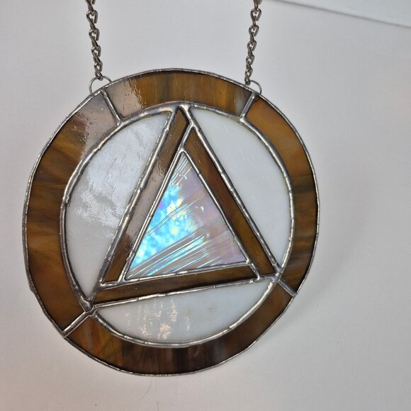 AA Recovery Symbol Stain Glass Suncatcher on a Chain - Picture 2 of 11